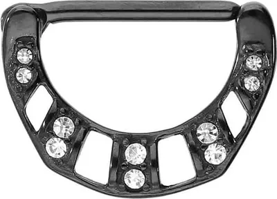 Produktbild von Brustwarzenpiercing, Chirurgenstahl Nippelpiercing Clicker 10 KRISTALLE  Schwarz Stablänge: 14mm