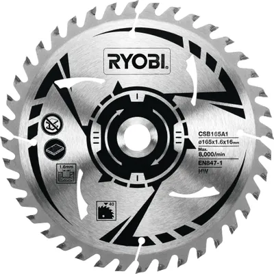Image de Ryobi CSB165A1 Lame de scie circulaire Ø 165 mm 16 mm 1,6 mm 40T bois R18CS