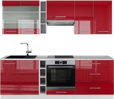 Produktbild von Küchenzeile Vicco Fame-Line Bordeaux Hochglanz/Weiß 235 cm , AP Marmor, Model 42262