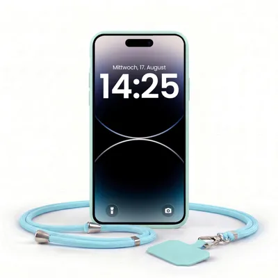 Produktbild von Handyhülle für Apple iPhone 16 Pro Max mit Handykette Band Kordel Hülle Case Schutzhülle Hellblau