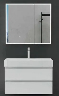 Produktbild von doporro Spiegelschrank Beschlagfreier Spiegel Wandschrank BxTxH 80x15x70cm Hängeschrank für Badezimmer matt Weiß Spiegelschrank04