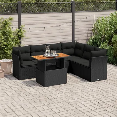 Produktbild von CLORIS 7-tlg. Garten-Sofagarnitur mit Kissen Schwarz Poly Rattan - Sitzgruppe 3326932