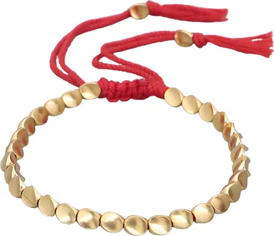 Produktbild von Uni handgefertigtes geflochtenes Kupferperlen-Kordelzug-Glücksseil-Schnur-Kettenarmband-Rot