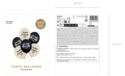 Produktbild von Luftballons Happy Birthday 30cm Ivory / Schwarz 6er Set