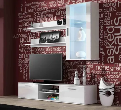 Image de Armoire murale avec éclairage LED bleu KARA 5 – blanc / blanc brillant