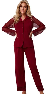 Productafbeelding van Dames Pyjama Set met Lange Mouwen en Kanten Mouwen