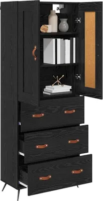Obrázok produktu pre vidaXL Highboard čierny dubový vzhľad 69,5 x 34 x 180 cm materiál na báze dreva