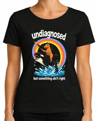 Imagen del producto de Camiseta para mujer, color , talla L, con la frase "Undiagnosed But Something Ain't Right Pferd Statement" (que podría traducirse como "Indiagnosticado, pero algo no está bien. Declaración de Pferd")