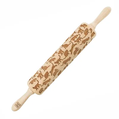 Obrázek produktu pro MoodForWood dřevěný váleček na těsto, gravírovaný, 43 cm s rukojetí, ideální na pečení - vzor kočka