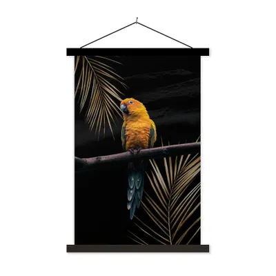 Produktbild von MuchoWow® Textilposter Papagei - Farn - Zweig 40x60 cm mit schwarzem Rahmen - Wanddekorationen