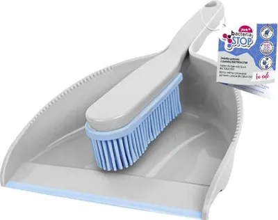 Produktbild von Handfeger und Schaufel zur Reinigung mit Gummiborsten - 30 x 20 x 6 cm - grau/blau