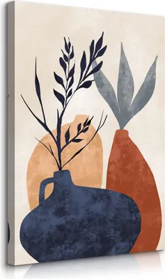 Produktbild von Muralo Leinwandbild Canvas für Esszimmer BLÄTTER Geschirr Abstraktion Boho Stil Br. 70cm x Hö. 100cm