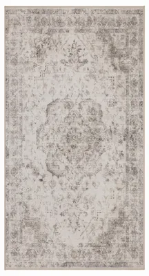 Productafbeelding van Vintage-tapijt met korte pool, oriëntaals design, geschikt voor woonkamer, slaapkamer of kinderkamer, beige kleur, rechthoekig, 80x150 cm