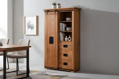 Produktbild von Highboard  Akazie massiv nussbaumfarben 100 x 45 x 175 cm LIBRO