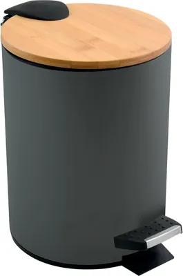 Image de Poubelle 3 litres en inox avec mécanisme Softclose - seau intérieur en bambou - anthracite