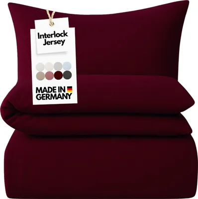 Produktbild von Interlock Jersey Bettwäsche 135x200 Bordeaux Rot Uni Bettwäsche einfarbig Bettbezug 135 x 200