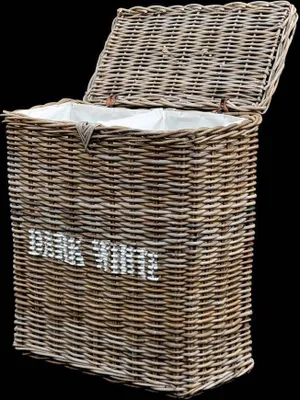 Produktbild von Rattan Wäschekorb Kubu grau 58x70x30 cm Doppelkorb 'Dark' 'White' mit abnehmbarem Wäschesack