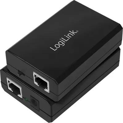 Produktbild von LogiLink POE005, Gigabit Ethernet, 10,100,1000 Mbit/s, 10/100/1000 BASE T(X), IEEE 802.3, IEEE 802.3ab, IEEE 802.3af, IEEE 802.3at, IEEE 802.3u, Voll, Halb, Schwarz