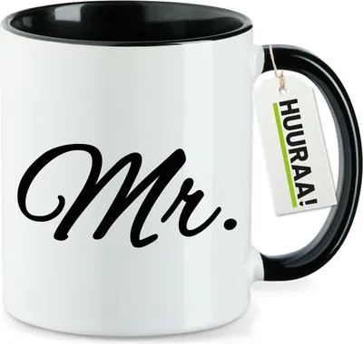 Produktbild von Huuraa Kaffeetasse Mr. Schriftzug 330ml Schwarz Keramik Kaffeebecher Geschenkidee