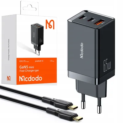 Produktbild von Mcdodo Ch-1542 65W Gan 5 Pro Schnelles Telefon Ladegerät 2x Usb-C 1x Usb-A Ladeadapter Schnellladegerät Schwarz