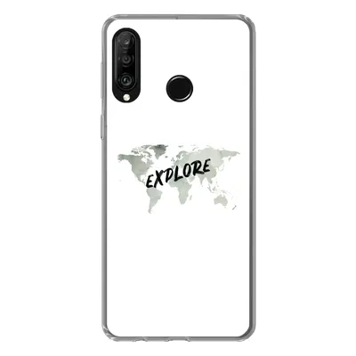 Produktbild von MuchoWow® Handyhülle Schutzhülle Hülle für Huawei P30 Lite Weltkarte - Grau - Zitat Silikon Softcase Handy Hülle - Handyhülle