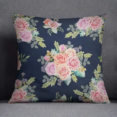 Dekokissenbezug 45x45 cm, Blumenmuster, pflegeleicht, mit Reißverschluss