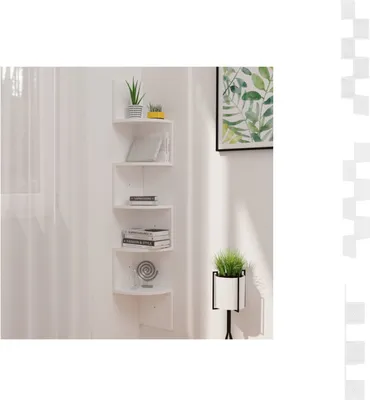 Productafbeelding van vidaXL Wandplank, hoekmodel, hoogglanzwit, 19x19x123 cm, houtvezel - Wandplanken