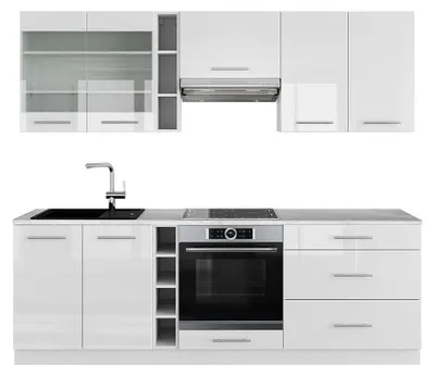 Zdjęcie produktu dla Szafka kuchenna Vicco Fame-Line Biały wysoki połysk/biały 235 cm , BP Marmur, Model 42360