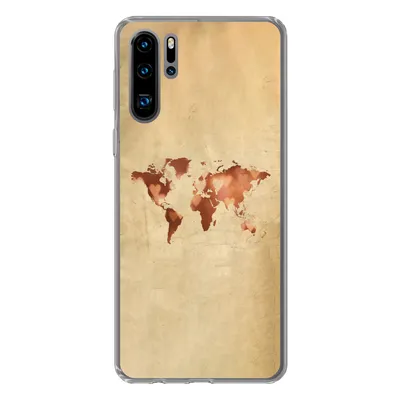 Produktbild von MuchoWow® Handyhülle Schutzhülle Hülle für Huawei P30 Pro Weltkarte - Herz - Braun Silikon Softcase Handy Hülle - Schutzdeckel