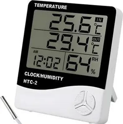 Produktbild von Digital Thermometer Hygrometer mit Sensor Innen Uhr Temperatur Luftfeuchtigkeitmessgerät Messung Temperaturmessung Messwerten Celsius Fahrenheit Retoo