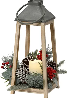 Produktbild von Holzlaterne mit LED Kerze 15x36cm mit Timer batteriebetrieben Warmweiß