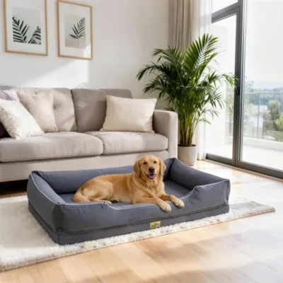 Produktbild von WISFOR Hundebett Kühlend Hundesofa Hundekissen, erhöhte Ränder, wasserfest waschbar Bezug abnehmbar, 3XL: 127 × 94 × 24 cm