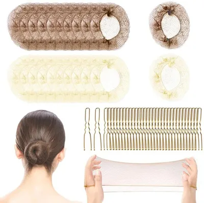 Produktbild von Azomor® Elastische Haarnetze mit U-förmigen goldenen Haarnadeln für den täglichen Gebrauch