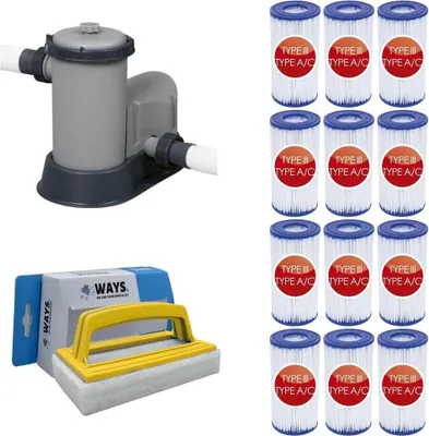 Produktbild von WAYS - Poolpflege - Filterpumpe 5678 L/u & 12 Filter Typ III & WAYS Scheuerbürste