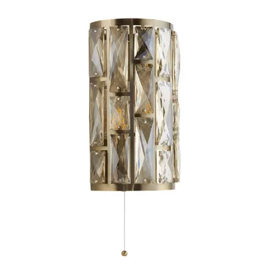 Produktbild von Wandleuchte Metall Rauchglas E14 27 cm hoch mit Schalter in Messing Antik Champagner 2-flammig Art Déco