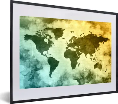Produktbild von MuchoWow® MuchoWow® Gerahmtes Poster Weltkarte - Grün - Blau 60x40 cm - Poster mit zchwarzem Bilderrahmen - Schlafzimmer - Plakat in Rahmen - Drucken