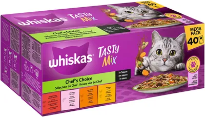 Produktbild von WHISKAS TASTY MIX Nassfutter in Sauce für Katzen 40 x 85g Chef’s Choice
