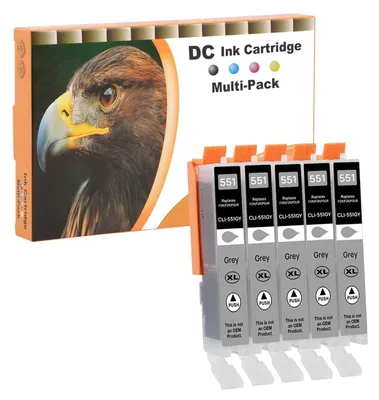 Immagine prodotto di Cartucce compatibili D&C 5X grigio, compatibili con Canon CLI-551 GY, per stampanti Canon Pixma iP8750, iX6850, MG6350, MG6450, MG6650, MG7100, MG7150, MG7550, MX925, iP7200, iP7250, serie MG5400, MG5450, MG5550, MG5650