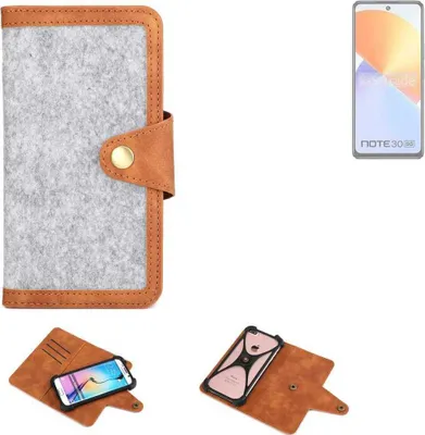 Produktbild von K-S-Trade Handyhülle kompatibel mit Infinix Note 30 5G Schutzhülle Filz-Hülle Kunst-Leder hellgrau braun (1x)
