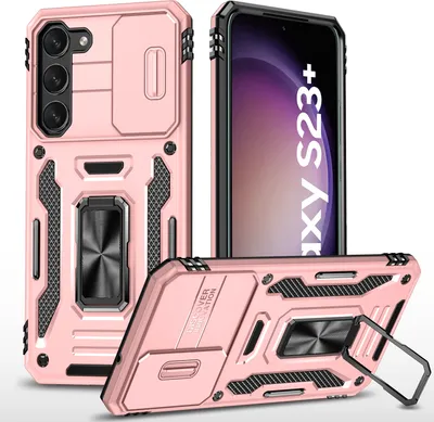 Produktbild von Galaxy S23+ Hülle, Schiebe Kamera Schutz und Ringhalter Ständer Dual Layer Stoßfest Schutzhülle für Samsung Galaxy S23+