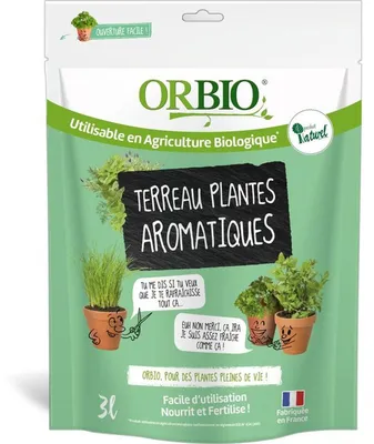 Productafbeelding van ORBIO potgrond voor aromatische planten, vaste samenstelling, 3 liter, zwart, gemaakt in Frankrijk