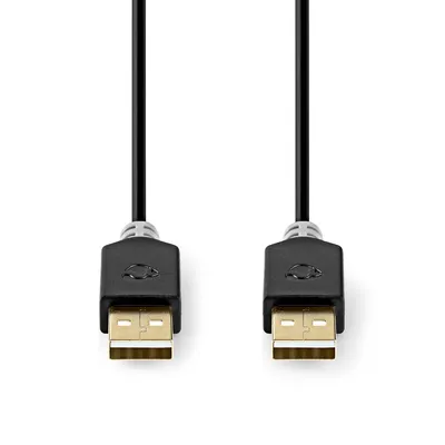 Produktbild von Nedis USB-Kabel - USB 2.0 - USB-A Stecker - USB-A Stecker - 480 Mbps - Vergoldet - 2.00 m - Rund - PVC - Anthrazit - Box