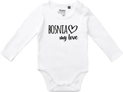 Produktbild von Huuraa Baby Body Bosnia my love 68 White  Baumwolle Fairtrade Langarmbody Geschenkidee