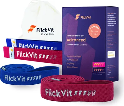 Produktbild von FlickVit Fitnessbänder Set- Advanced (3 & 4), Fitnessband Stoff, Klimmzugband, Widerstandsbänder Set, Widerstandsband, Gummiband Sport, Terraband Set