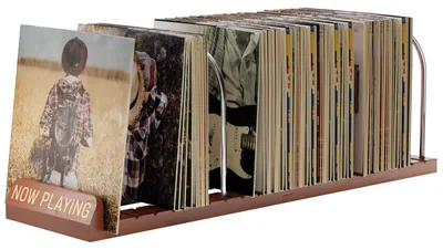 Obrázok produktu pre Stojan na vinylové platne pre 150 LP - Protišmykové drážky - Drevený stojan - Nastaviteľné tyče