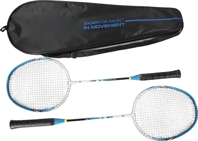 Productafbeelding van 2 professionele badmintonrackets met comfortabel handvat, geschikt voor kinderen en volwassenen, blauw