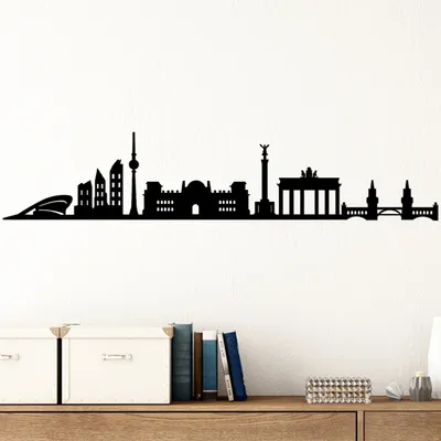 Image de Wallity, Berlin Skyline, décoration murale, noir, métal, 119 x 24 cm