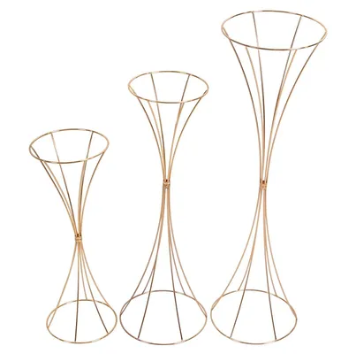 Image de Décoration de mariage - Ensemble de centres de table hauts - Support à fleurs en métal 3 pièces - Vases en forme de sablier - Réglables de 50 à 79 cm - Doré