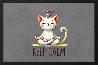 Produktbild von Keep Calm Fußmatte Geschenkidee für Yoga-Fans und Katzenliebhaber