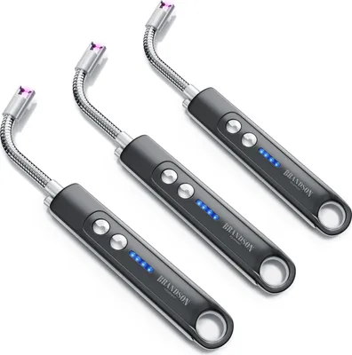 Produktbild von Brandson 3x Feuerzeug elektrisch, Lichtbogen Stabfeuerzeug, USB aufladbar, Kerzenanzünder für Küche, Kerzen, Gasherde, Grill, Kamin, 3er Set